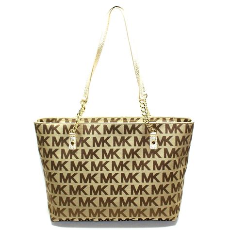 Michael Kors Jet Set NS GoldChain Tote Bag MK Sig Patent 